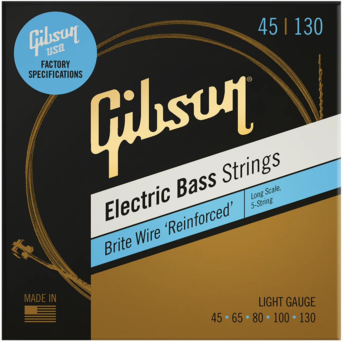 45-130 Long Scale Brite Wire Electric Bass Strings, 5-String, Roundwound Light