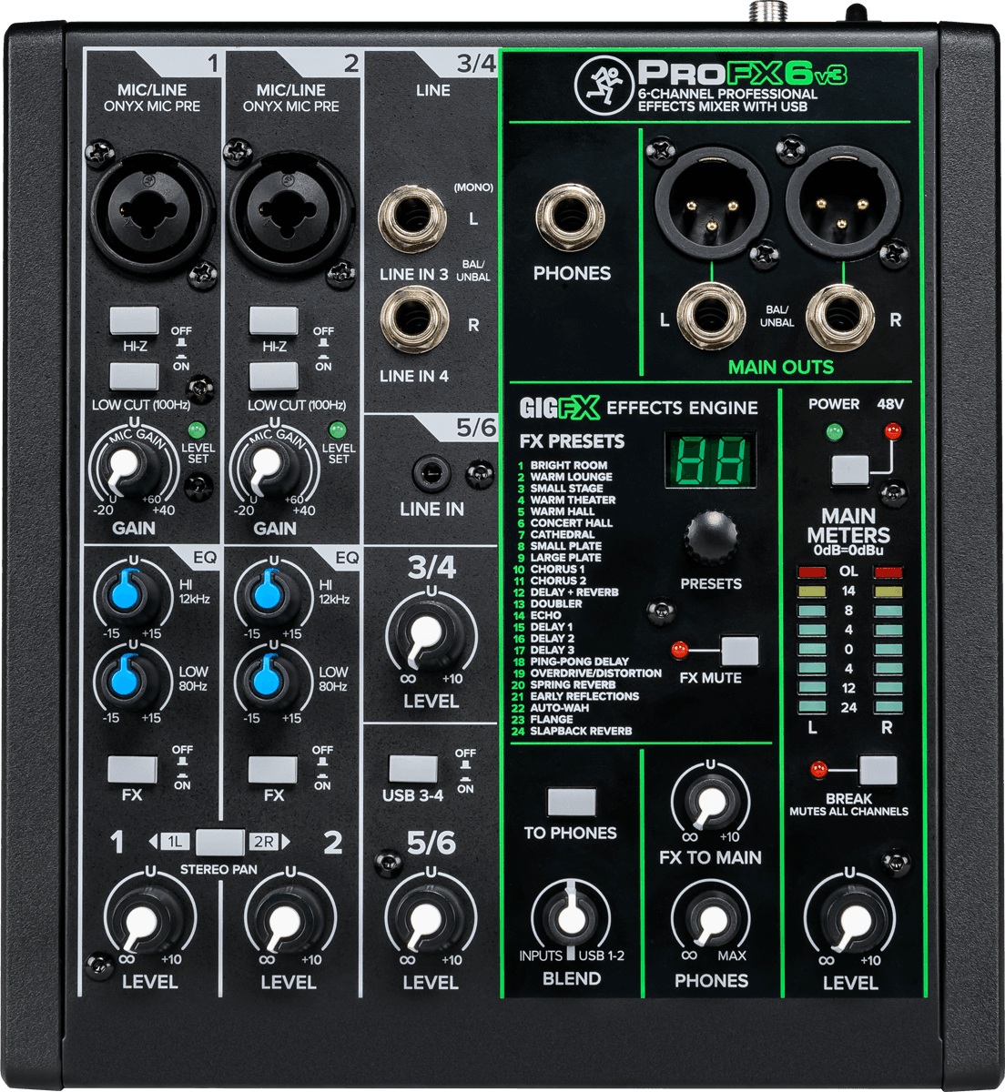 6-Channel Professional Analog Mixer with USB